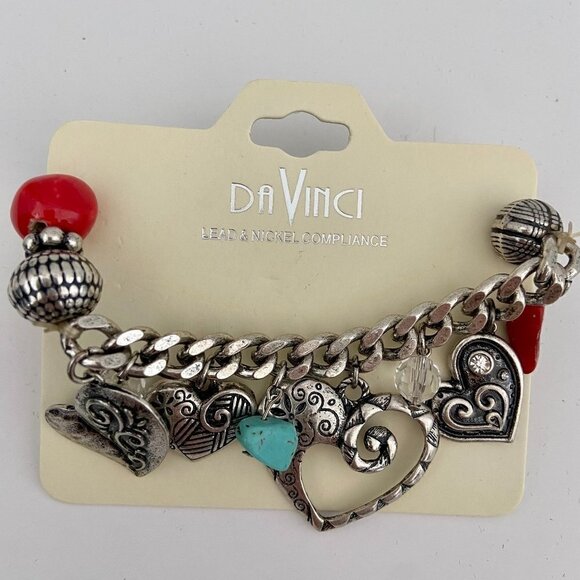 DaVinci Silver Tone Multi Heart Chunky Charm Bracelet - Picture 2 of 5